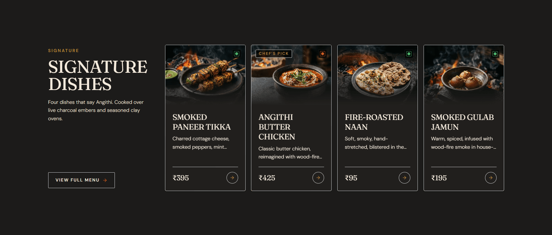 Angithi restaurant website design Nashik wood-fire signature dishes and QR menu