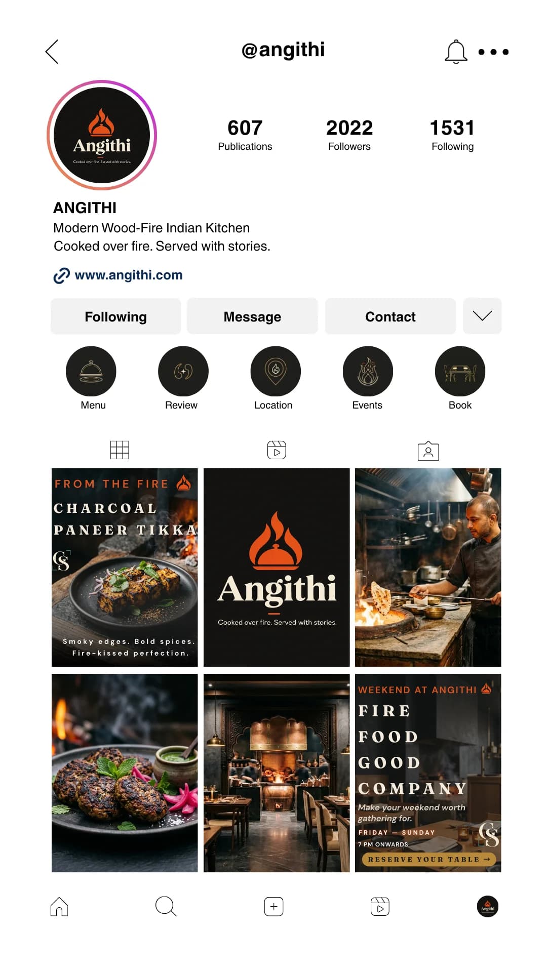 Angithi Instagram profile and editorial grid direction