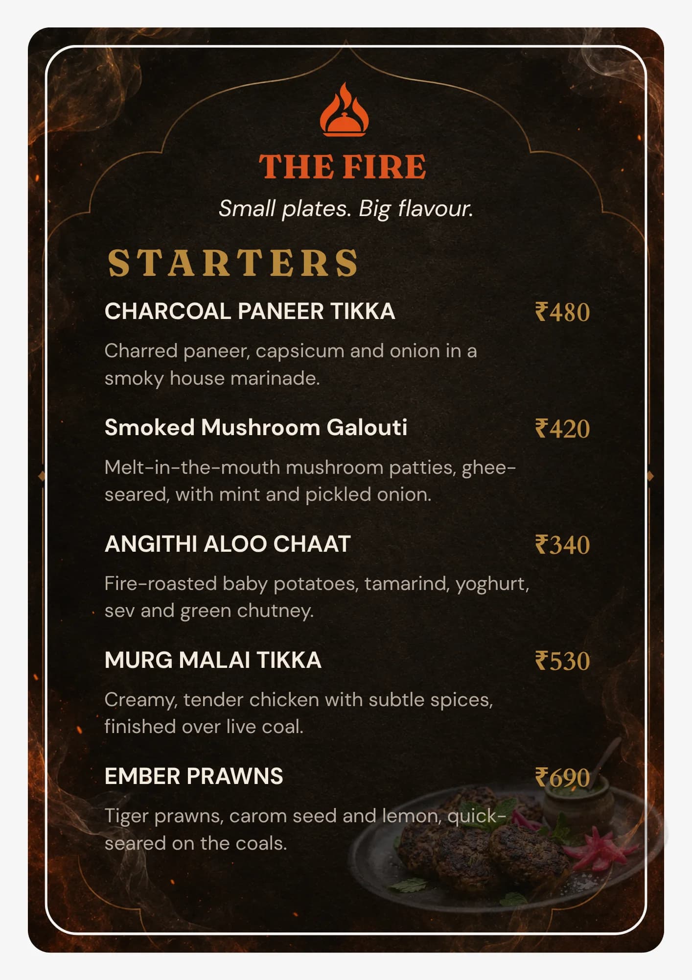 Angithi A5 Menu Page 2 — Small Plates & Starters
