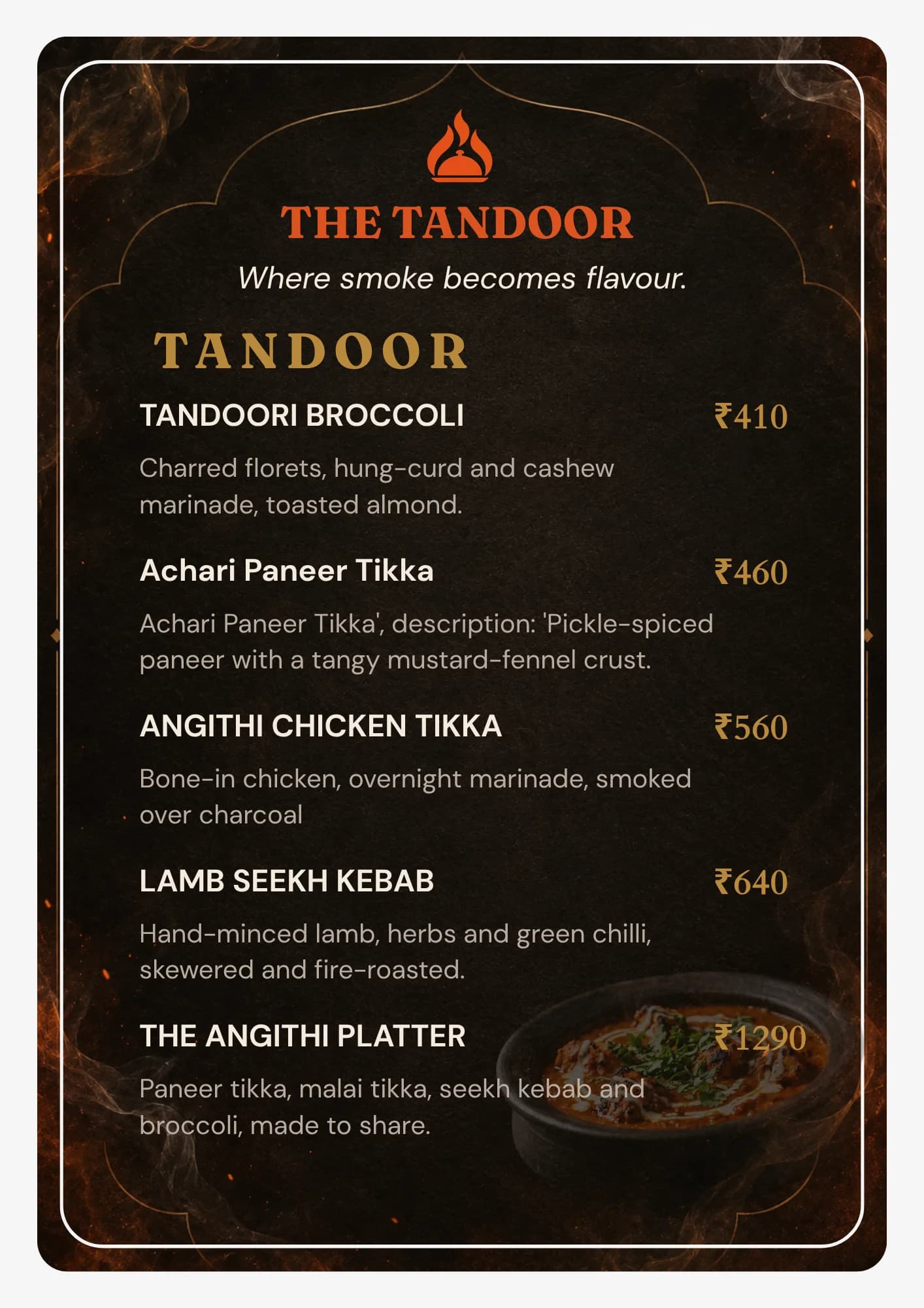 Angithi A5 Menu Page 3 — Wood-Fire Hearth Mains