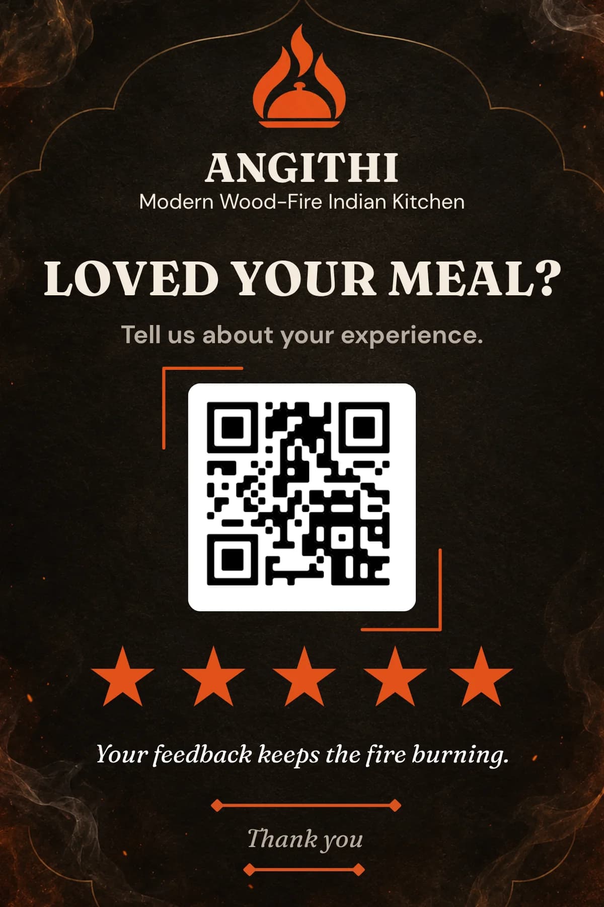 Angithi Google Review standee and QR table tent card