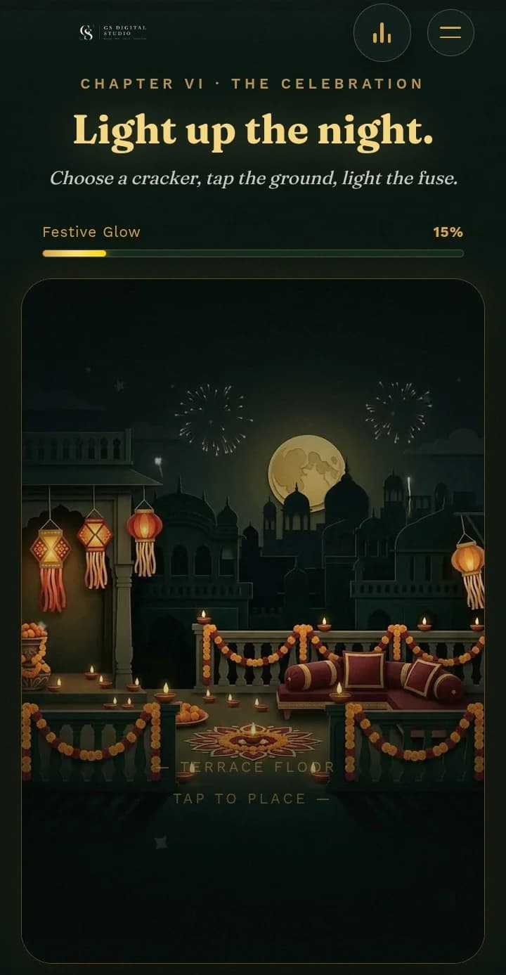 Interactive virtual crackers playground at night