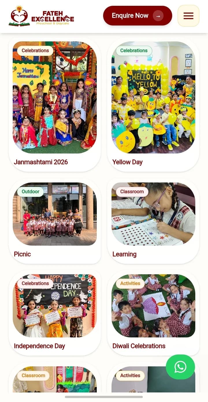 Fateh Excellence mobile photo gallery & enquiry screen