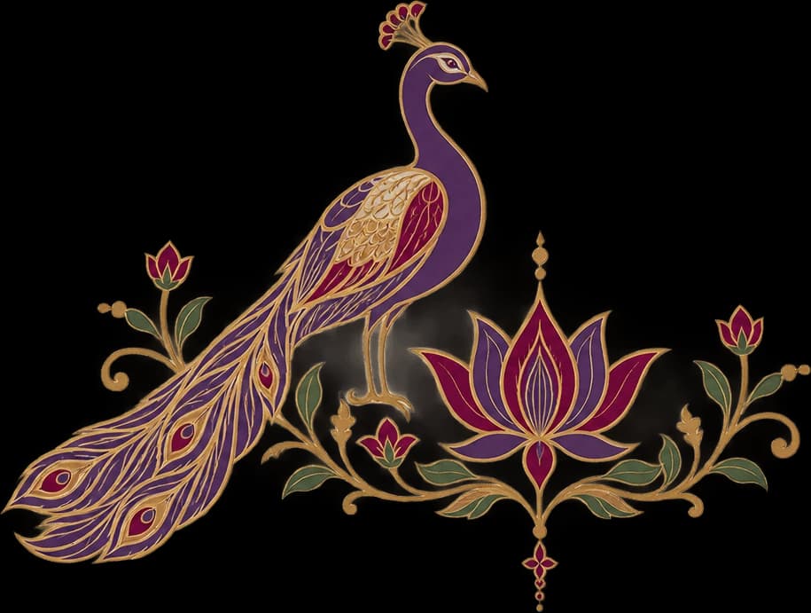 Traditional Maharashtrian Paithani peacock and lotus motif