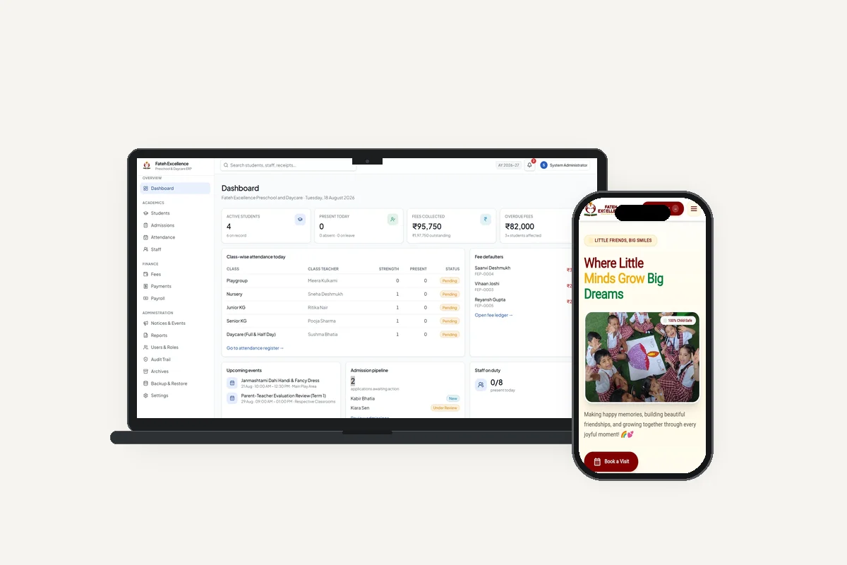 Fateh Excellence preschool website and ERP system