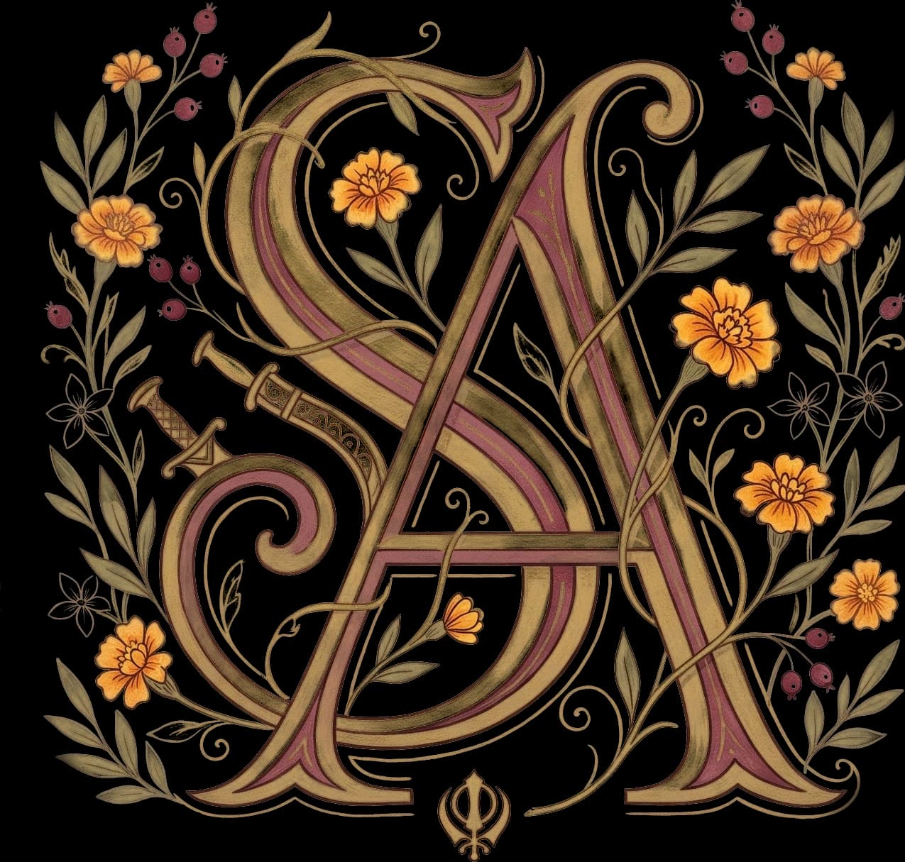Simran & Armaan royal monogram on cream paper