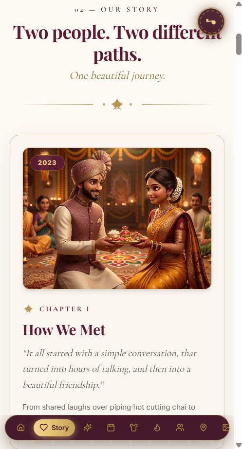 Digital mobile wedding invitation screen