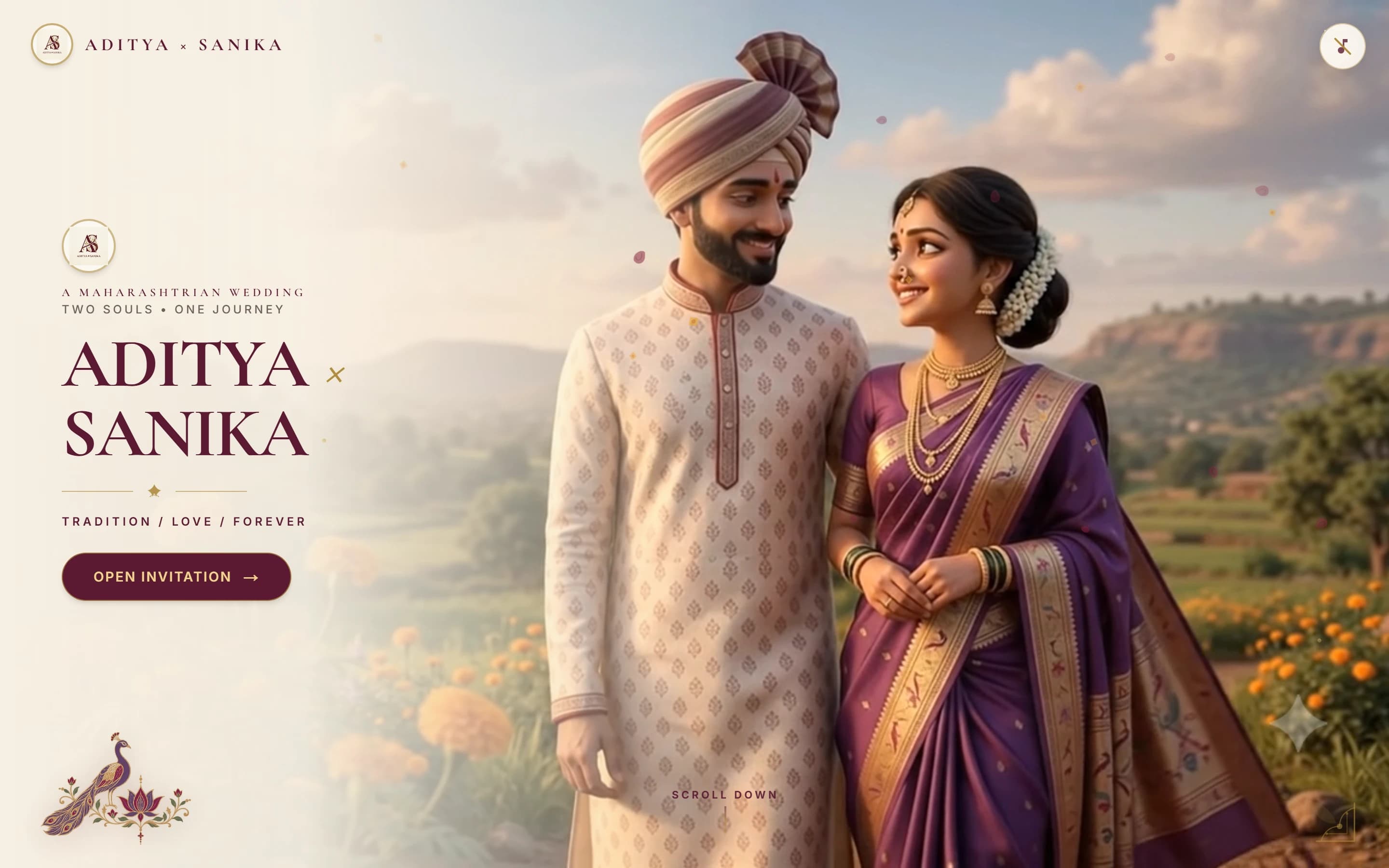 Marathi wedding celebration and event website first screen