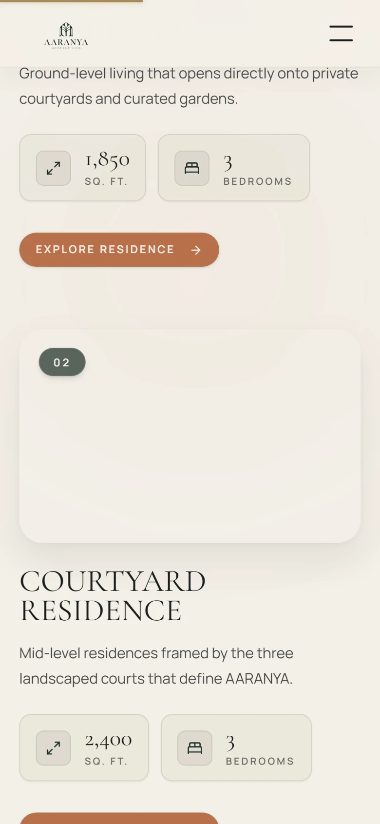 Aaranya mobile experience — residences stack