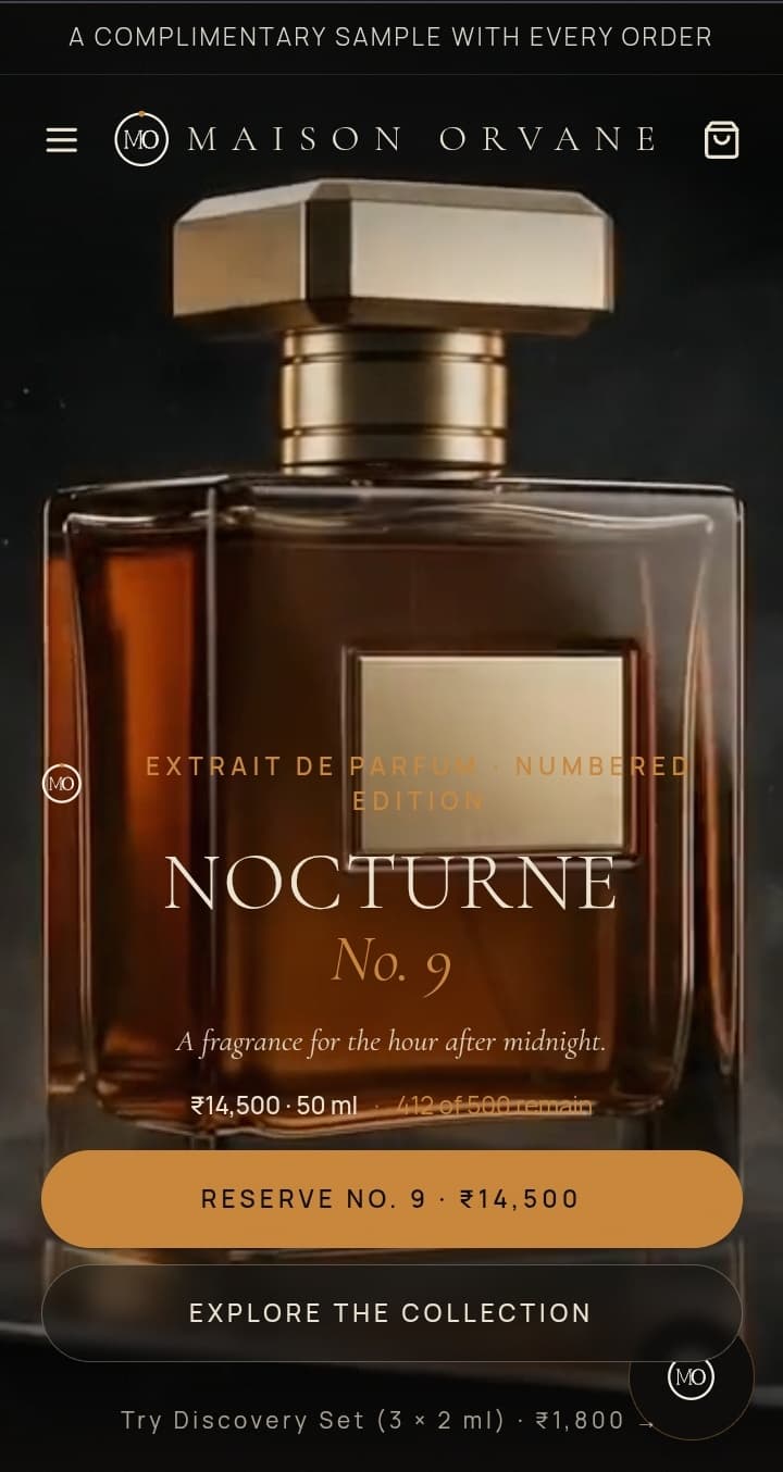 Nocturne No. 9 mobile hero with reserve button and navigation