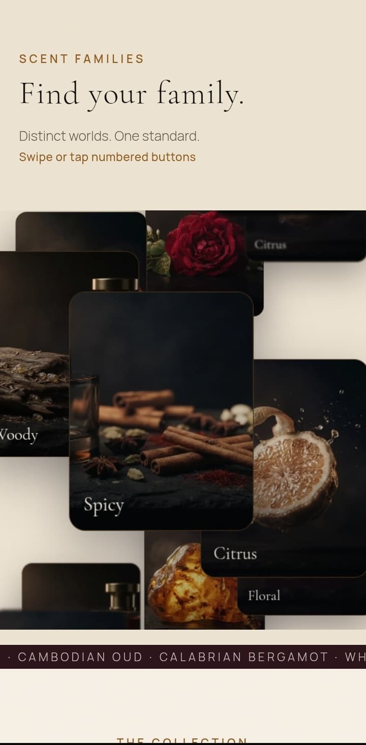 Nocturne scent families 3D spiral gallery on mobile