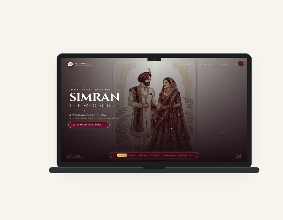 Wedding website on laptop mockup