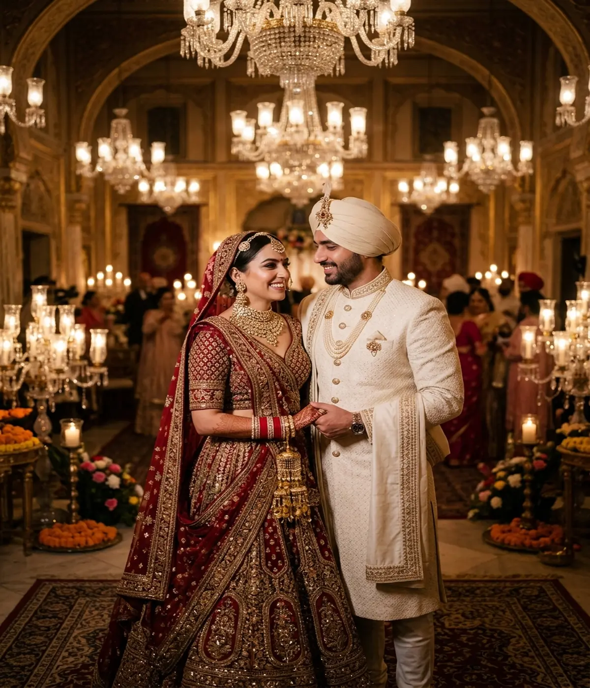 Punjabi wedding celebration couple in traditional wedding attire