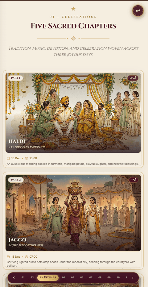 Digital mobile wedding invitation screen