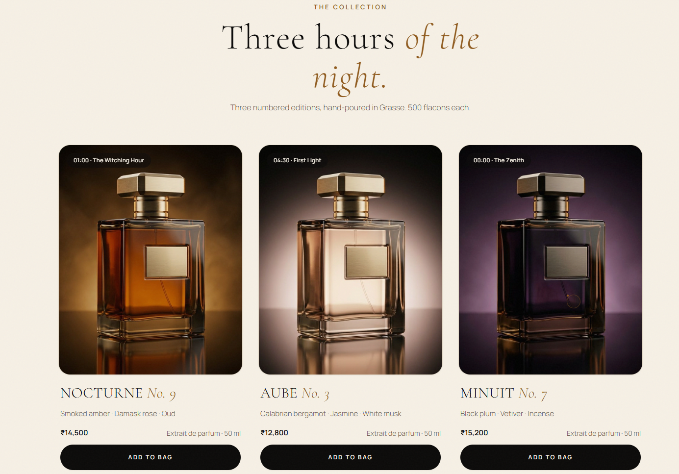 Nocturne collection editions - Nocturne No. 9, Aube No. 3 and Minuit No. 7